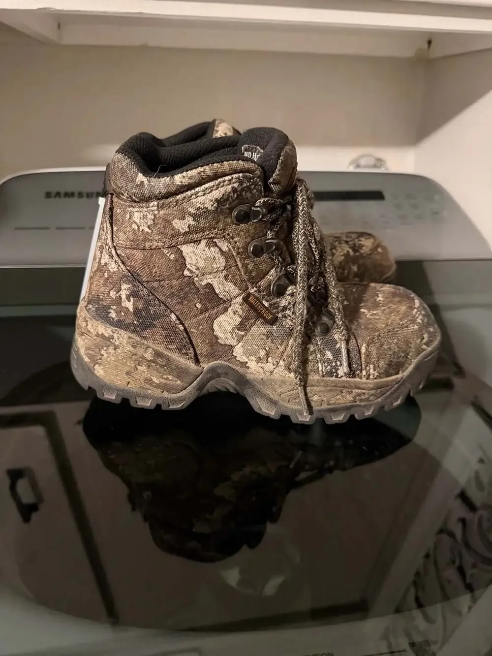 RedHead Brand Co. Youth Brown Strata Camo Waterproof Hiking Boots Size USA 3